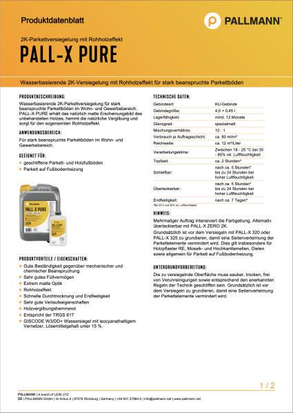Pallmann Pall-X Pure spezialmatt (4,95 Liter) 2K-Parkettversiegelung mit Rohholzeffekt 10108
