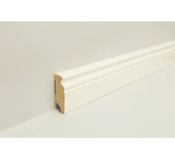 Sockelleiste Kiefer Profil weiß lackiert (9016) 2,4 Meter 16x58mm #624/16